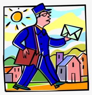 Vector Illustration Of Postal Mailman Delivers Envelopes , Free ...