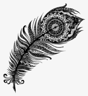 Zentangle Feather - Black And White Peacock Feather Tattoo , Free ...