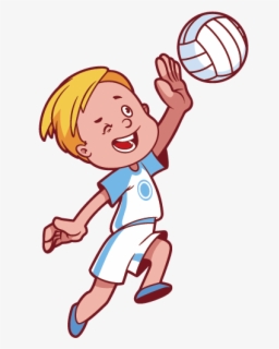 Children Clipart Volleyball - Boy Playing Volleyball Cartoon , Free ...