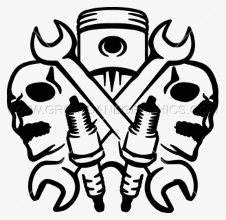 Clip Art Mechanic Clipart Black And White - Skull Piston Vector Png ...