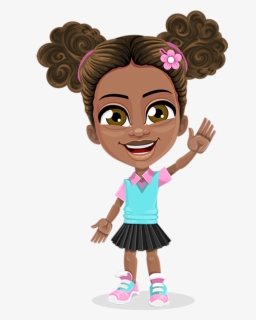 Flat Cartoon African-american Girl Vector Character - Transparent ...