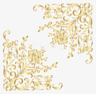 Gold Rose Corner Png Clip Art Image - Flower Border Gold Png , Free ...