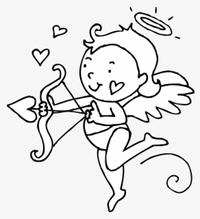 Cute Cupid Valentines Day Coloring Page - Valentine's Day Clipart Black And White, Transparent Clipart