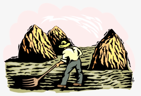 Vector Illustration Of Farmer With Pitchfork And Hay - Farmer Working ...