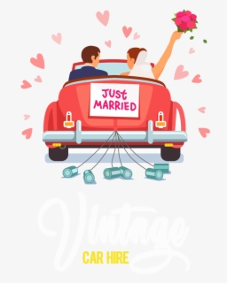 Vintage Just Married Car Png Black And White - Just Married Car Vector 